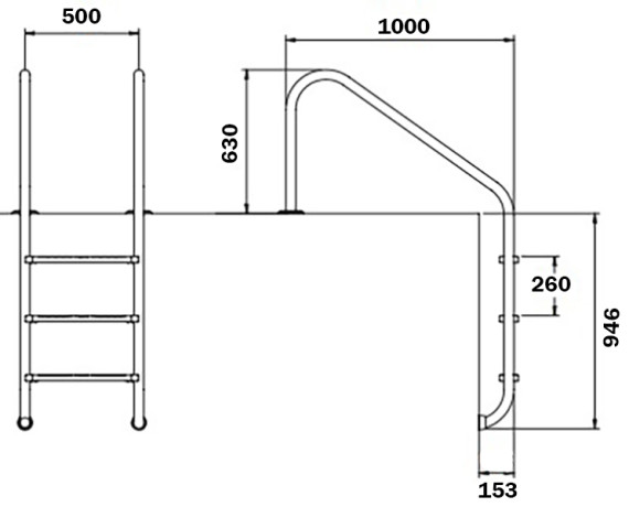 Сходи для басейну Flexinox Overflow (3 сходинки), AISI-316L