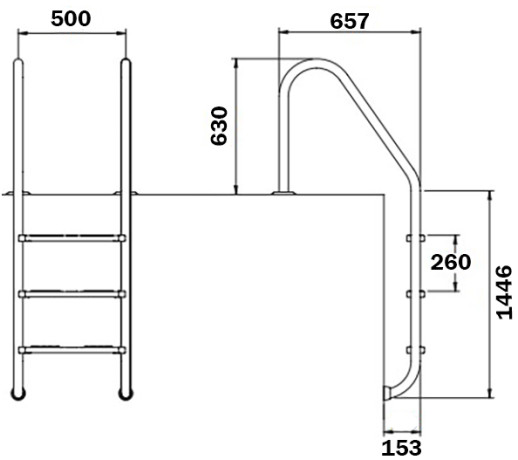 Сходи для басейну Flexinox Standard (5 сходинок), AISI-316L