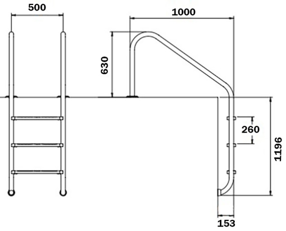 Сходи для басейну Flexinox Overflow (4 сходинки), AISI-316L