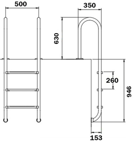 Сходи для басейну Flexinox Muro (3 сходинки), AISI-316L