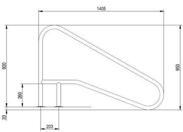 Поручень Flexinox 87188154 для римських сходів FX-02 Nero (1405 мм, фланець, AISI-316L)