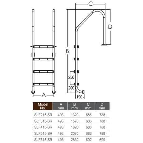 Сходи для басейну Emaux Standard SLF415-SR (4 сходинки), AISI-304