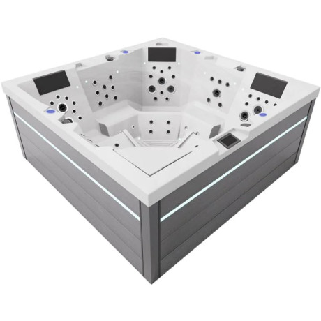 СПА-басейн Aquajoy Monaco (220х220х90 см), Сріблясто-білий мармур, з динаміками та LED-підсвічуванням