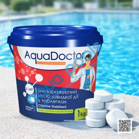 Шок-хлор для басейну AquaDoctor C-60T 1 кг в таблетках